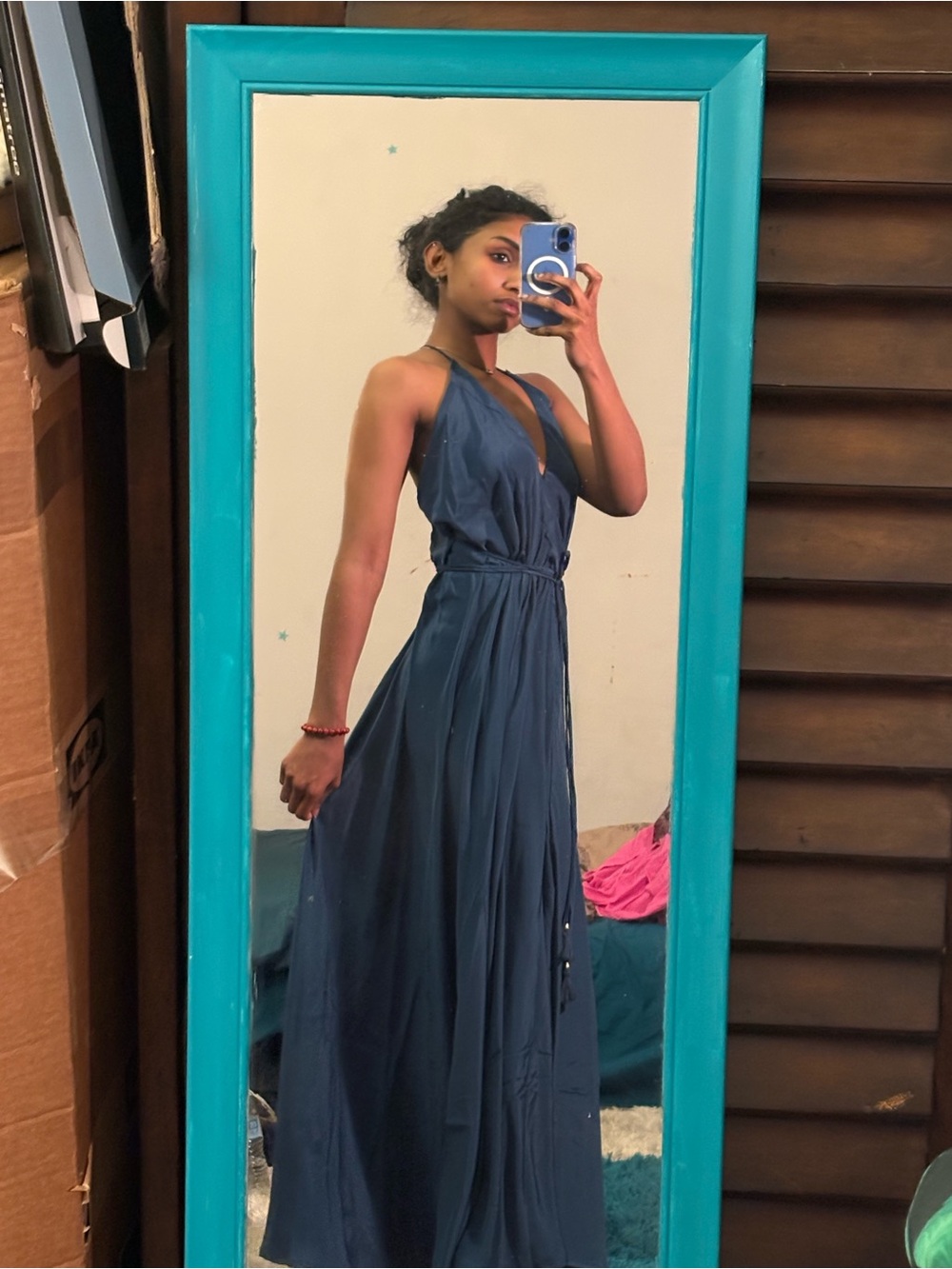 Navy Blue Halter Maxi Dress - Elegant Women's Evening Dress